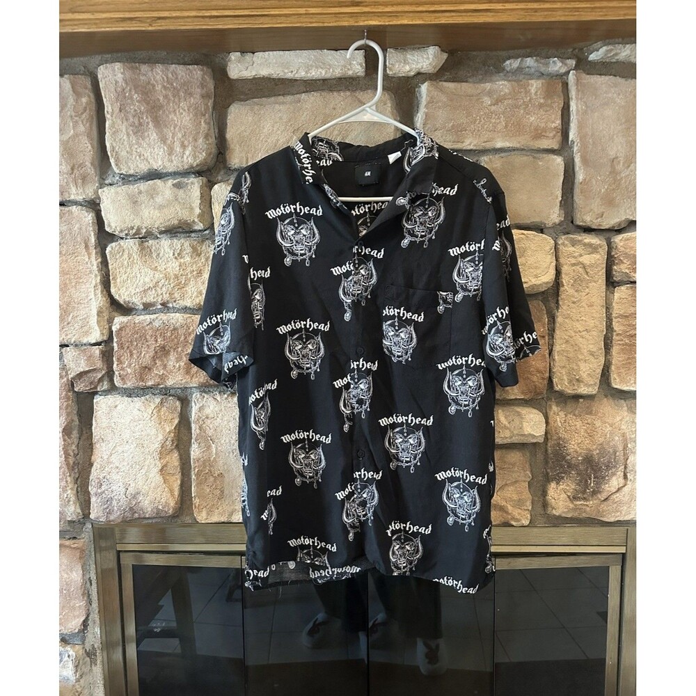 Rare H&M Soldout Motorhead Short Sleeve All Over Print Button Up Shirt L Men AOP